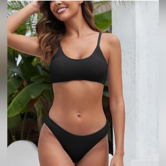 ~Ribbed Bikini Set Scoop Neck Cheeky Swimsuit Textured Two Piece~ - Picture 4 of 8